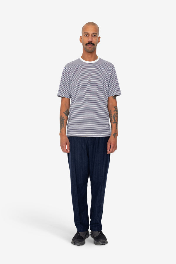 Folk 1x1 Striped T-Shirt - Bright Navy / Ecru