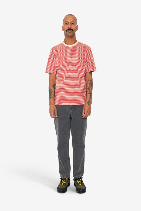 Folk 1x1 Striped T-Shirt - Crimson / Stone