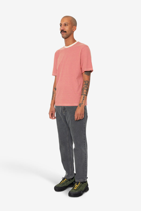 Folk 1x1 Striped T-Shirt - Crimson / Stone