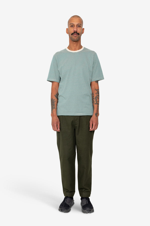 Folk 1x1 Striped T-Shirt - Phthalo Green / Ecru