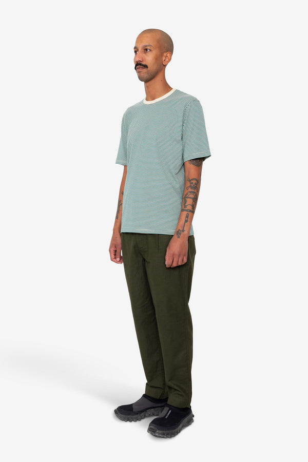 Folk 1x1 Striped T-Shirt - Phthalo Green / Ecru
