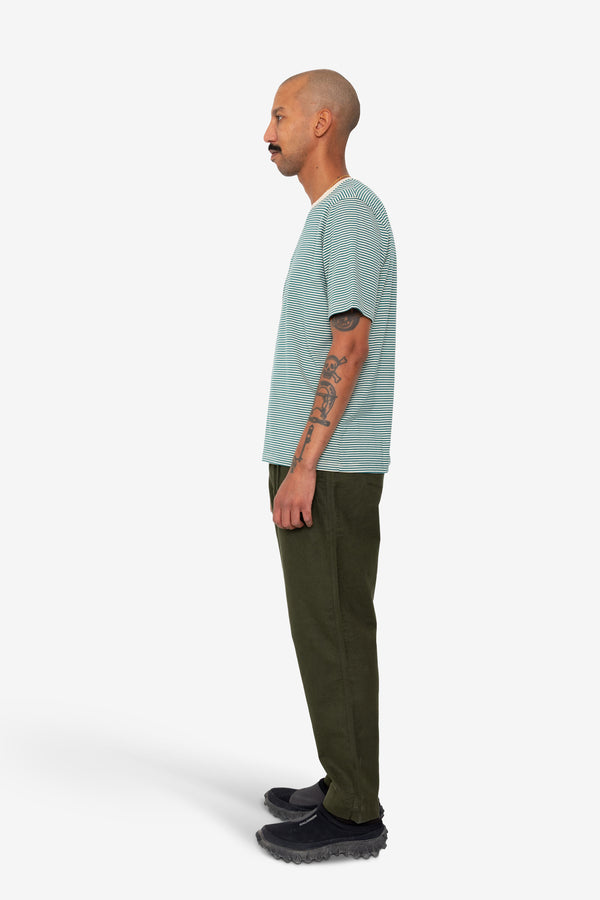 Folk 1x1 Striped T-Shirt - Phthalo Green / Ecru