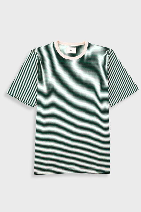 folk 1x1 Striped T-Shirt - Phthalo Green / Ecru