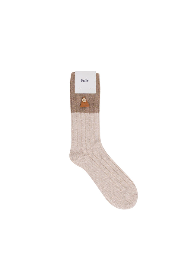 folk 2 Tone Wool Sock - Ecru Mouse Mix