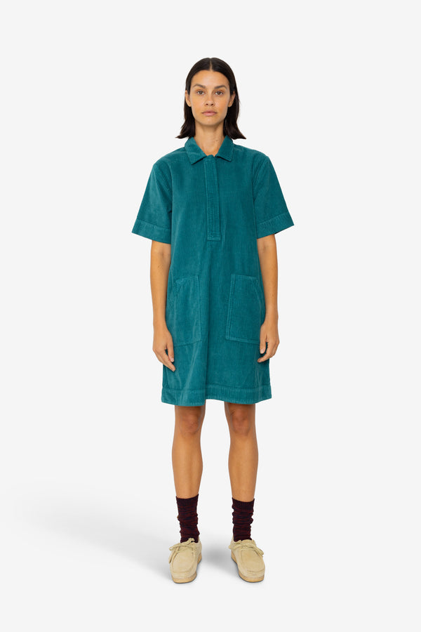 Folk A-Line Zip Dress - Dark Teal