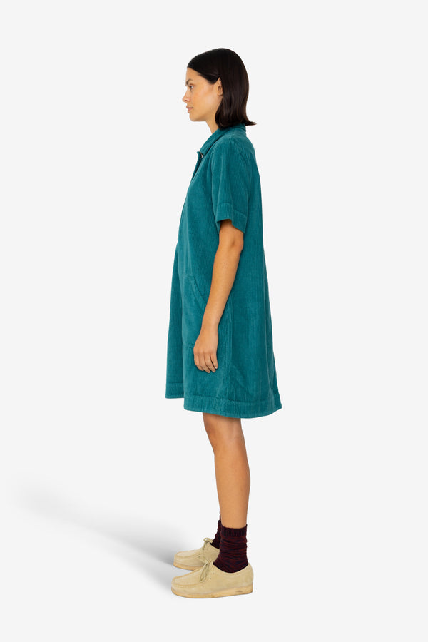 Folk A-Line Zip Dress - Dark Teal