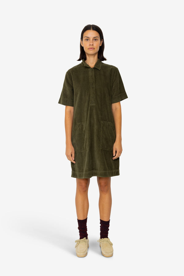 Folk A-Line Zip Dress - Olive Cord