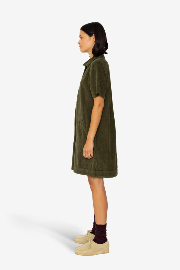 Folk A-Line Zip Dress - Olive Cord