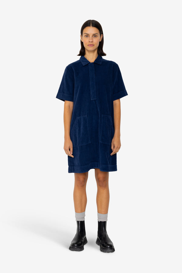 Folk A-Line Zip Dress - Washed Ink