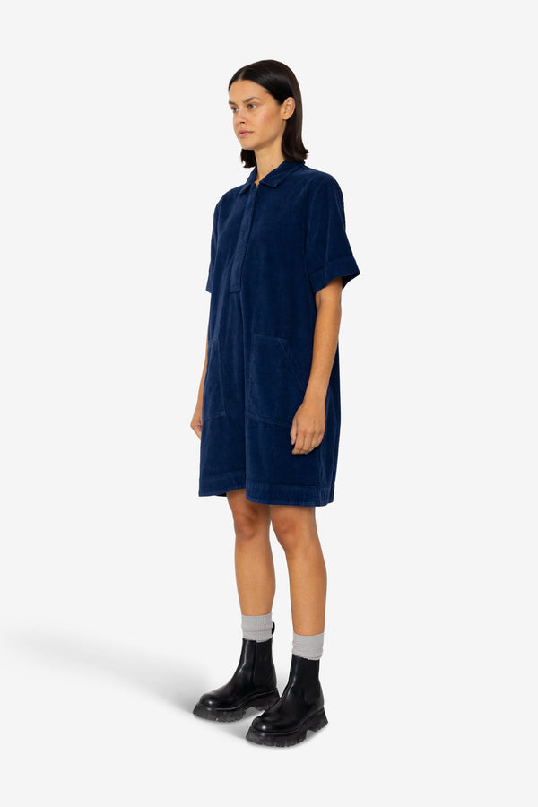 Folk A-Line Zip Dress - Washed Ink
