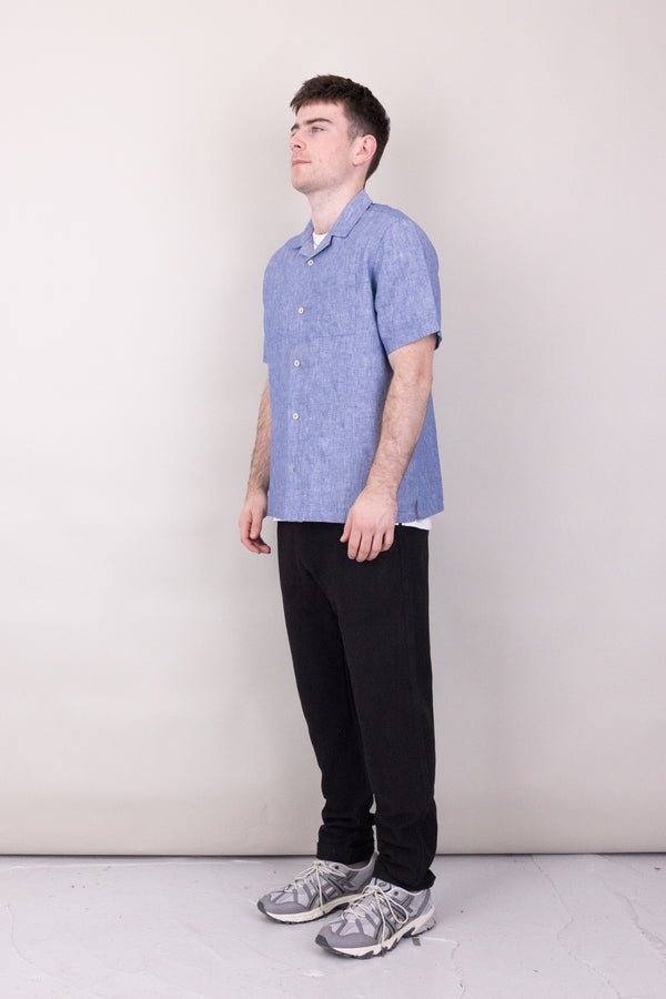 Folk Amalfi Short Sleeve Revere Shirt - Mid Blue