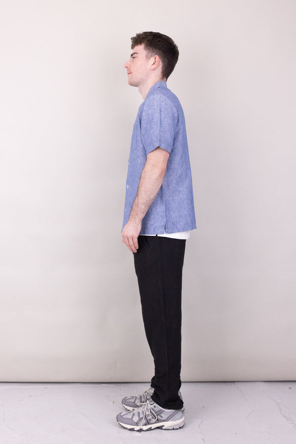 Folk Amalfi Short Sleeve Revere Shirt - Mid Blue