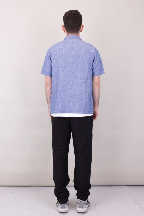 Folk Amalfi Short Sleeve Revere Shirt - Mid Blue