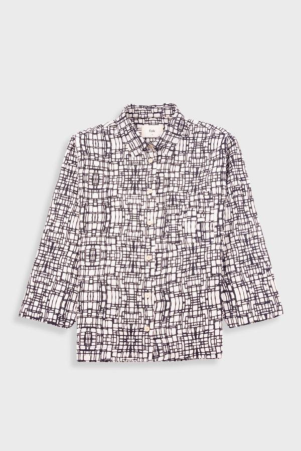 folk Archive Shirt - Black Ecru Maze Print