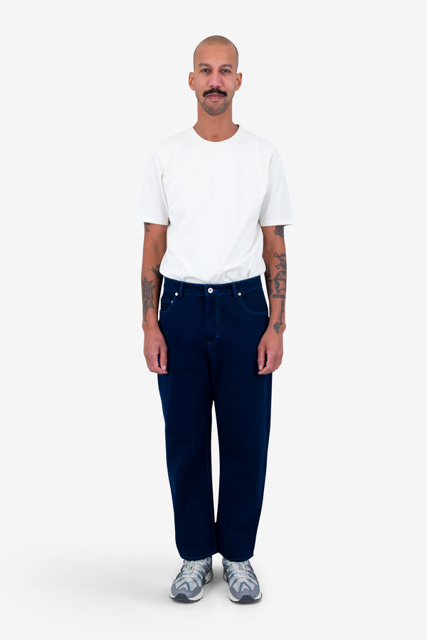 Folk Barrel Leg Trouser - Deep Indigo Slub