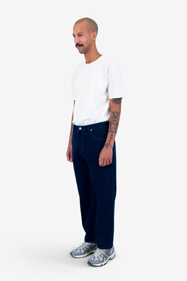 Folk Barrel Leg Trouser - Deep Indigo Slub