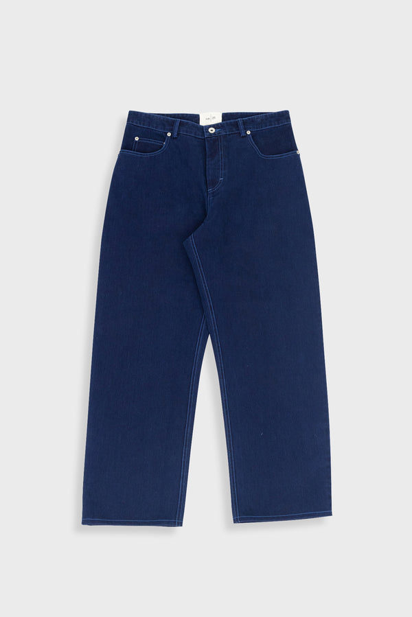 folk Barrel Leg Trouser - Deep Indigo Slub