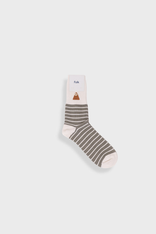 folk Block Stripe Socks - Olive Stripe