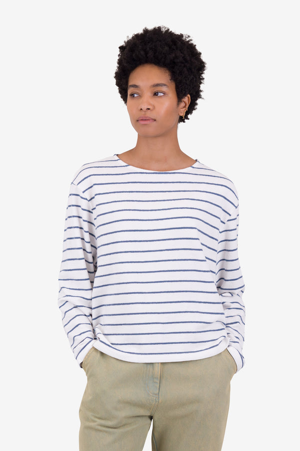 Folk Boat Neck T-Shirt - Off White / Soft Blue