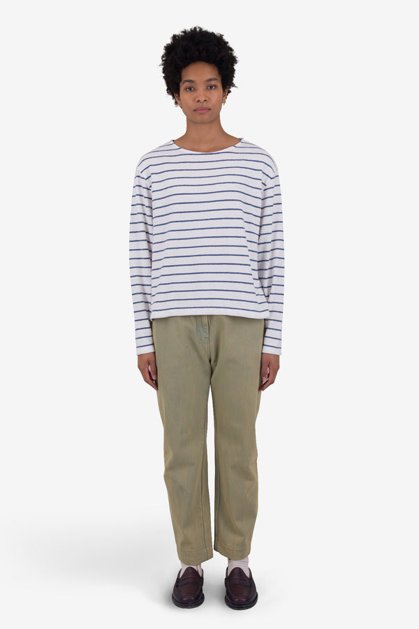 Folk Boat Neck T-Shirt - Off White / Soft Blue