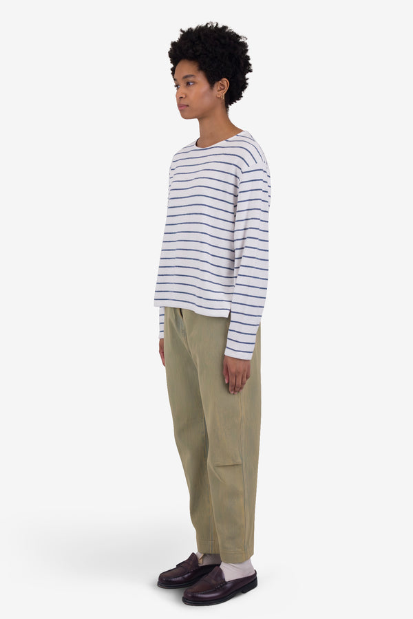 Folk Boat Neck T-Shirt - Off White / Soft Blue