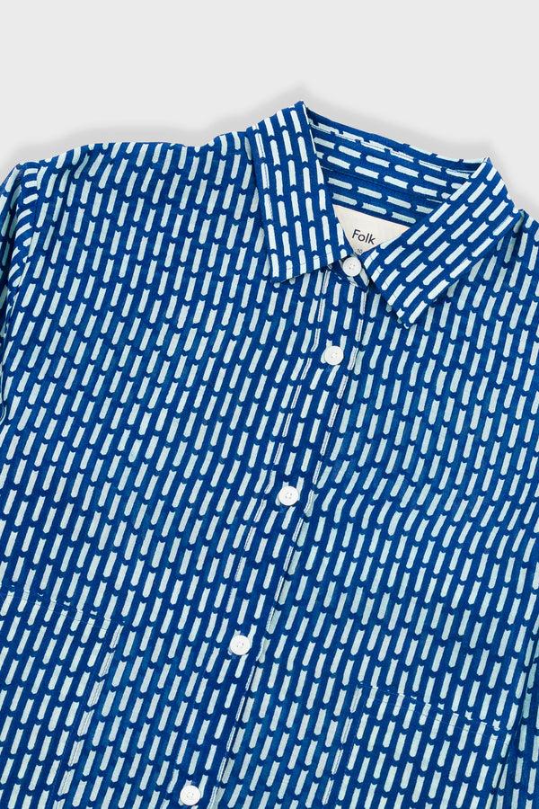 Folk Boyfriend Shirt - Cobalt Ecru Dash Print