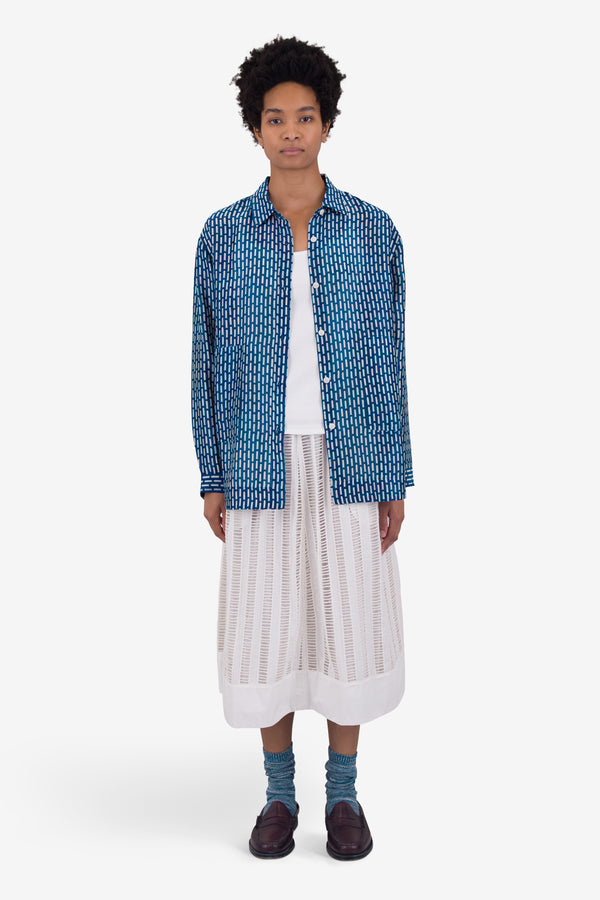 Folk Boyfriend Shirt - Cobalt Ecru Dash Print