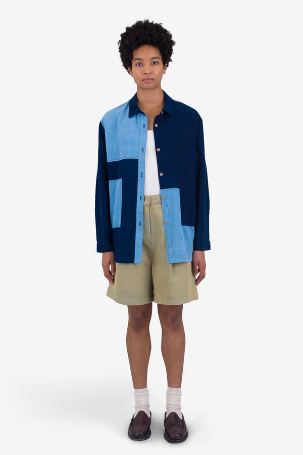 Folk Boyfriend Shirt - Indigo Patchwork