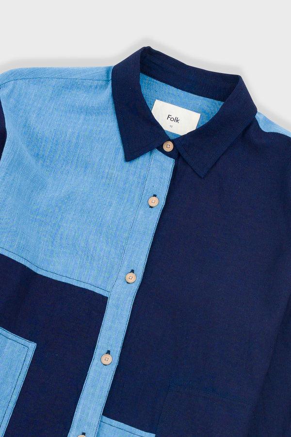 Folk Boyfriend Shirt - Indigo Patchwork