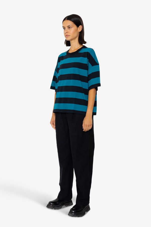 Folk Boyfriend T-Shirt - Navy Teal Stripe