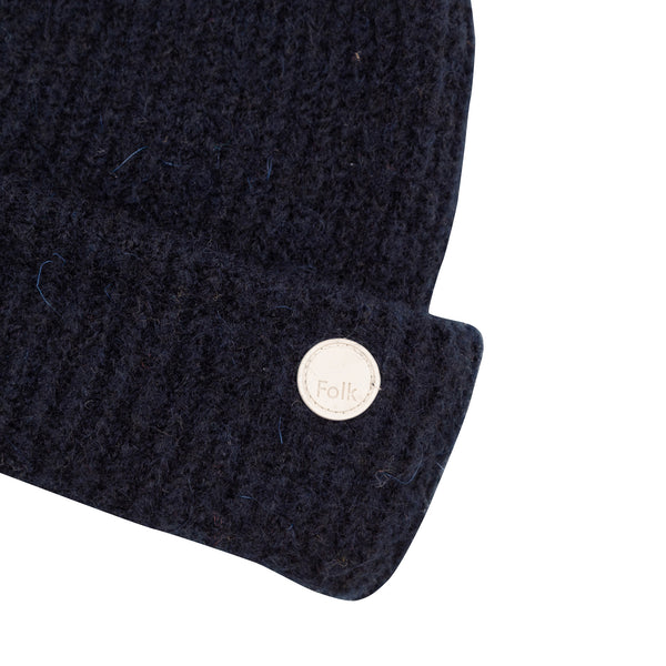 Folk Chain Rib Beanie - Navy Mohair