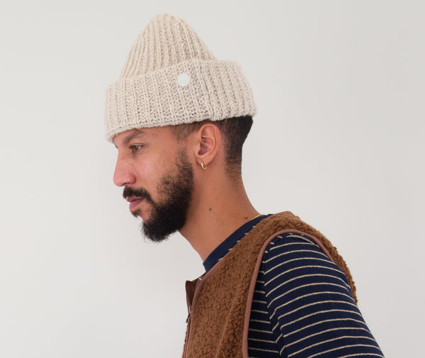 Folk Chain Rib Beanie - Stone