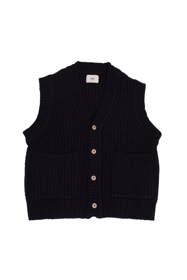 folk Chunky Pocket Vest - Black