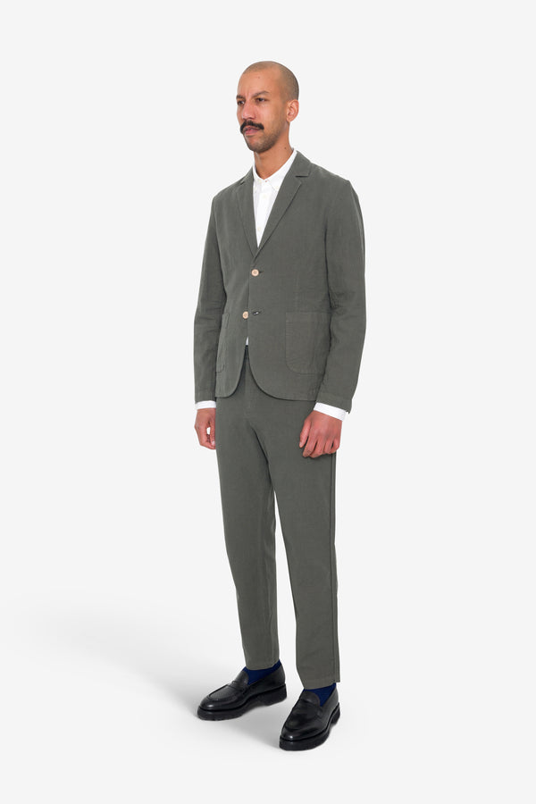 Folk Cotton Linen Blazer - Dark Sage