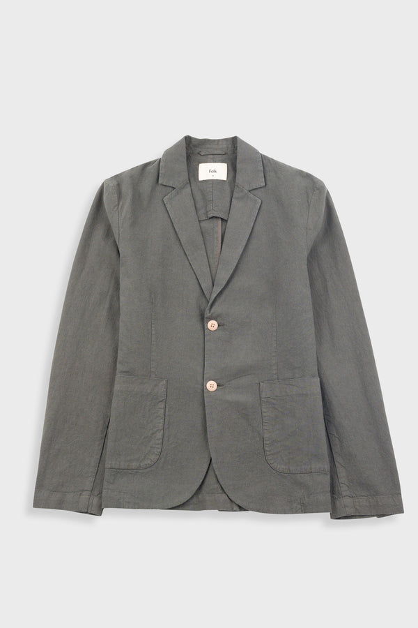 Folk Cotton Linen Blazer - Dark Sage