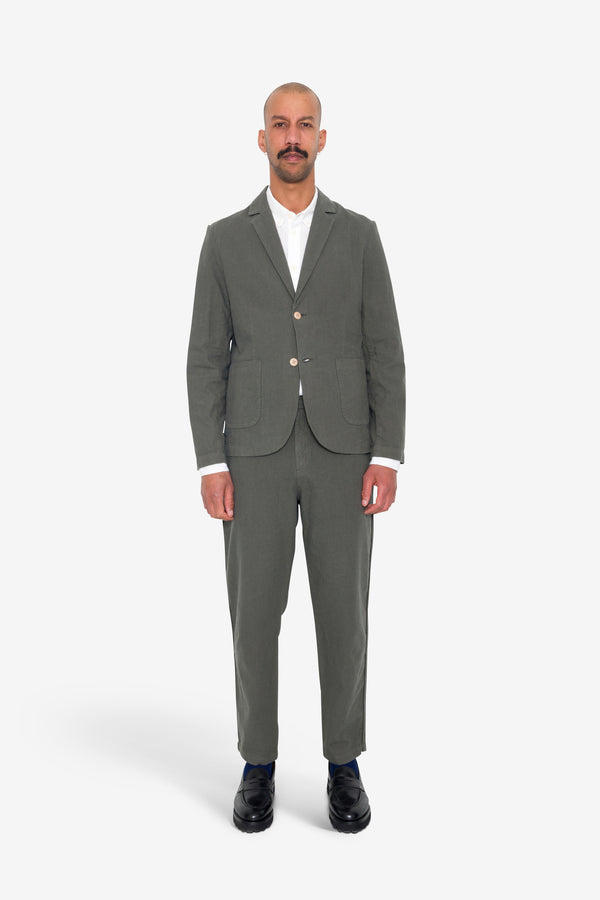 folk Cotton Linen Blazer - Dark Sage