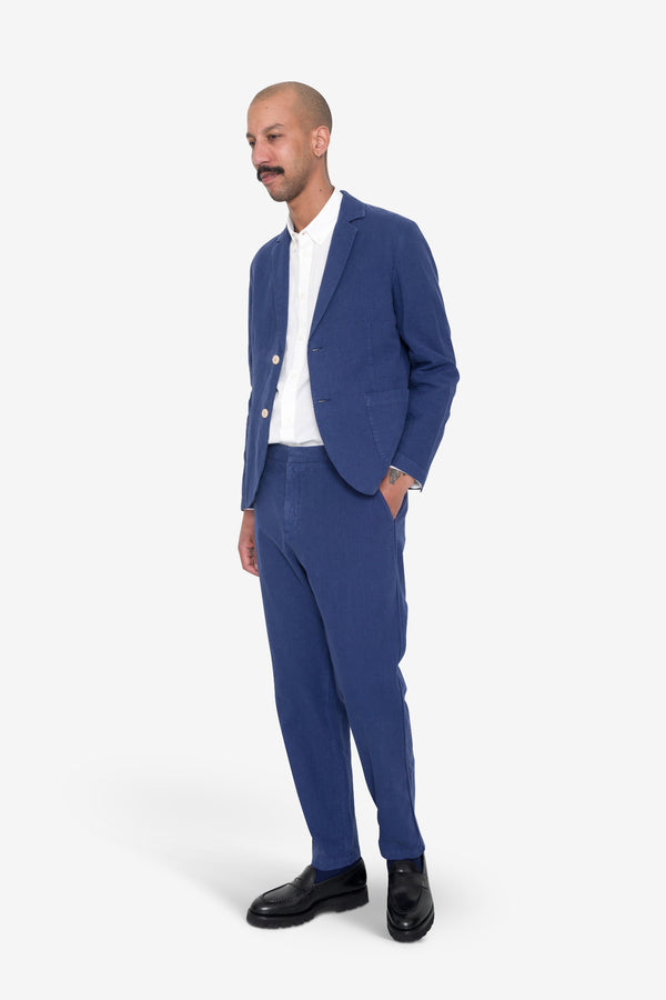 Folk Cotton Linen Blazer - Deep Blue