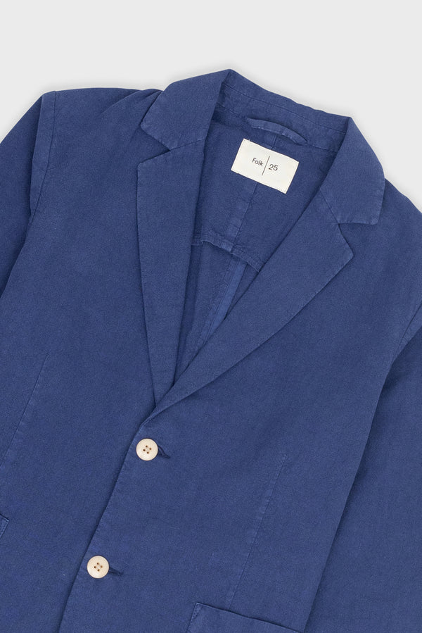 Folk Cotton Linen Blazer - Deep Blue