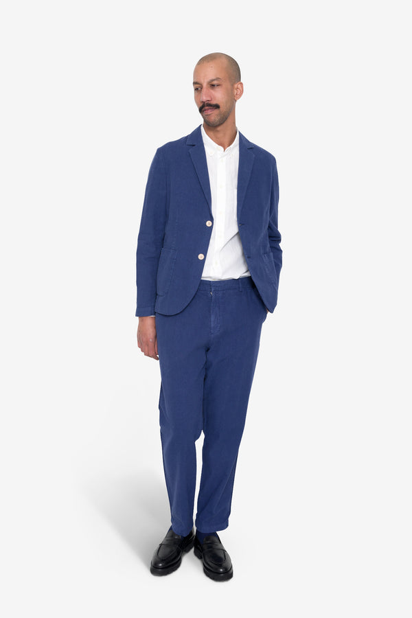 folk Cotton Linen Blazer - Deep Blue