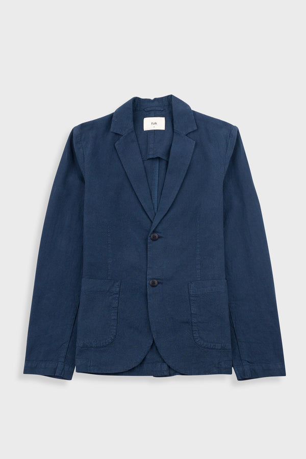Folk Cotton Linen Blazer - Navy