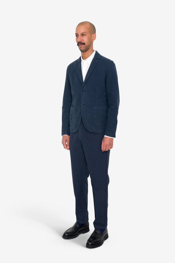 Folk Cotton Linen Blazer - Navy