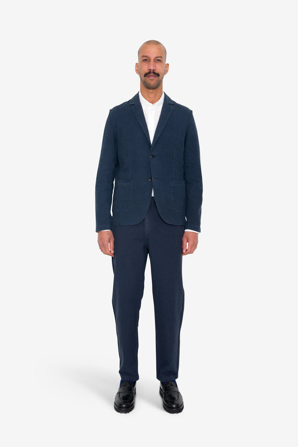 folk Cotton Linen Blazer - Navy