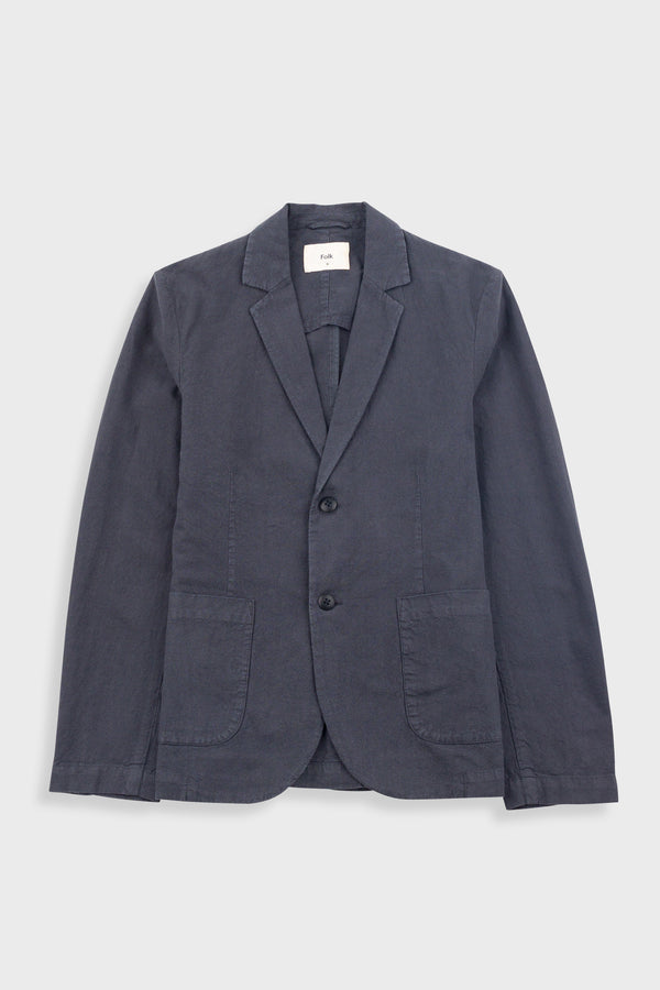 Folk Cotton Linen Blazer - Soft Black