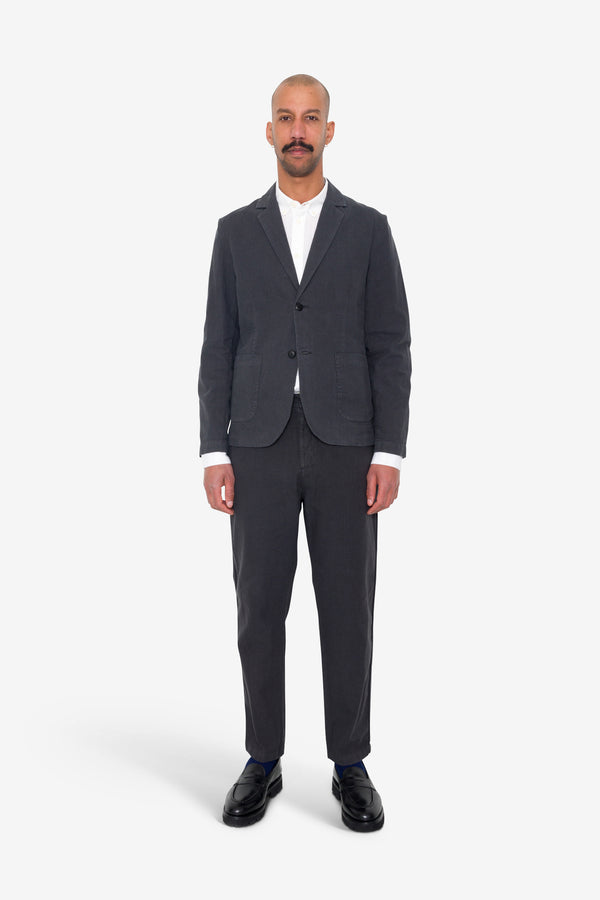 folk Cotton Linen Blazer - Soft Black
