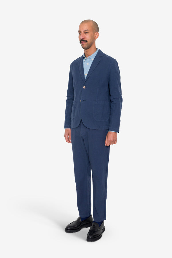 Folk Cotton Linen Blazer - Soft Navy