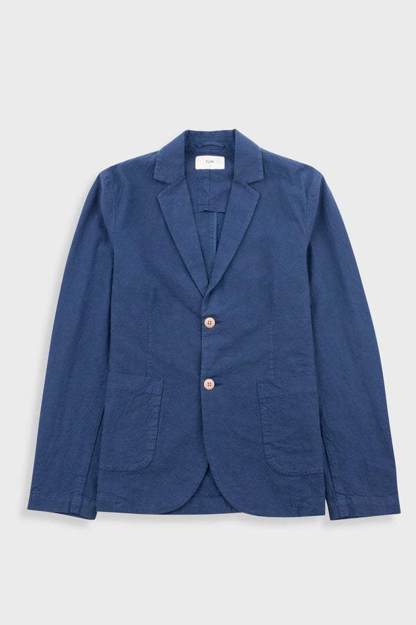 Folk Cotton Linen Blazer - Soft Navy