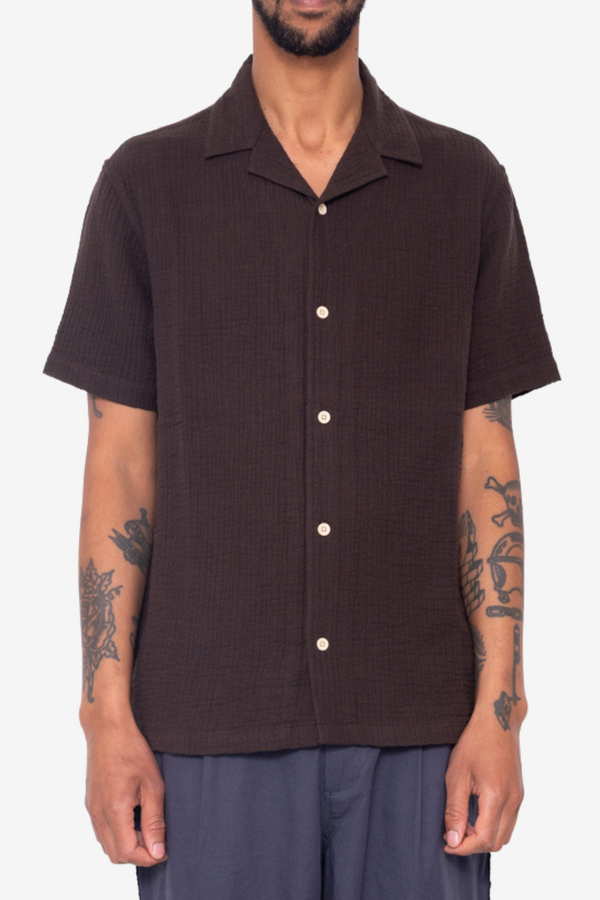 folk Deck Plain Short Sleeve Shirt - Chocolate
