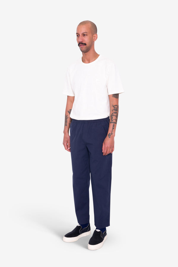 Folk Drawcord Assembly Pant - Navy Seersucker