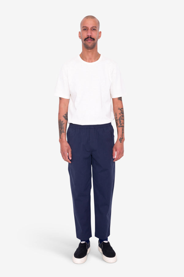 Folk Drawcord Assembly Pant - Navy Seersucker