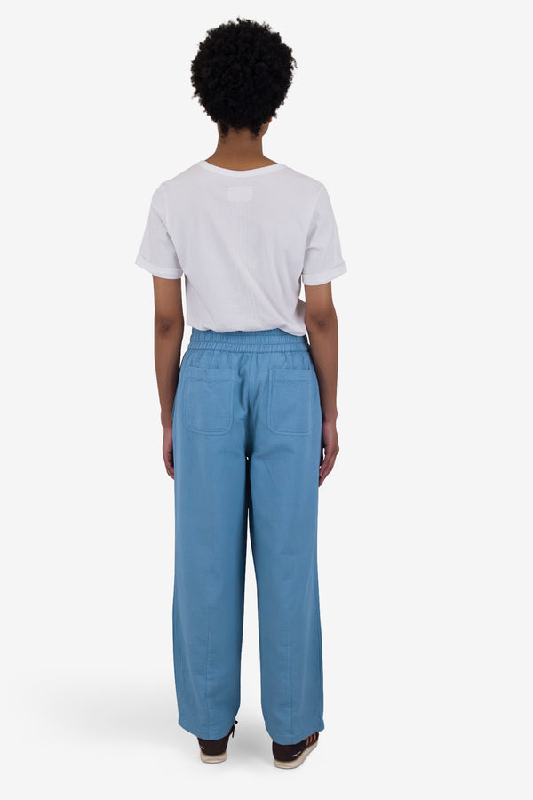 Folk Drawcord Baggy Pants - Light Indigo Topstitch